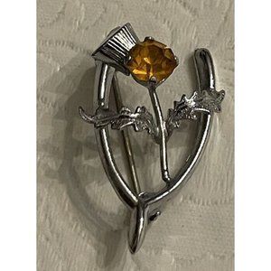 Mizpah Celtic Thistle Brooch Pin Citrine Silver Wishbone Good Luck
